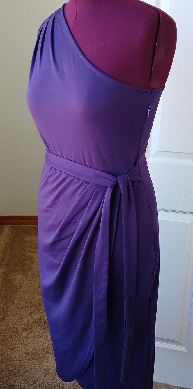 Yathon Purple One Shoulder Wrap Tie Dress XL jersey knit comfy cocktail midi